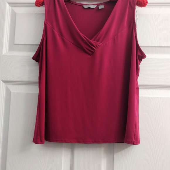 Investments Large Pink Soft Stretch Sleeveless Blouse with Draped V-Neck - Picture 1 of 8